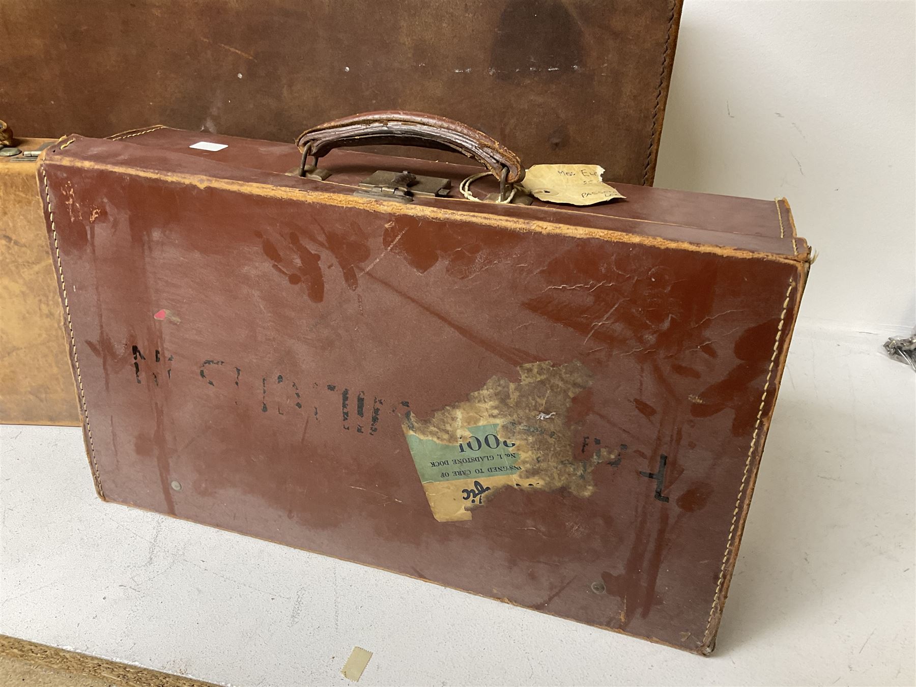 Three vintage leather suitcases - Image 2 of 6