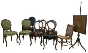 Set of four Victorian walnut balloon back dining chairs; pair of Victorian walnut dining chairs; Vic
