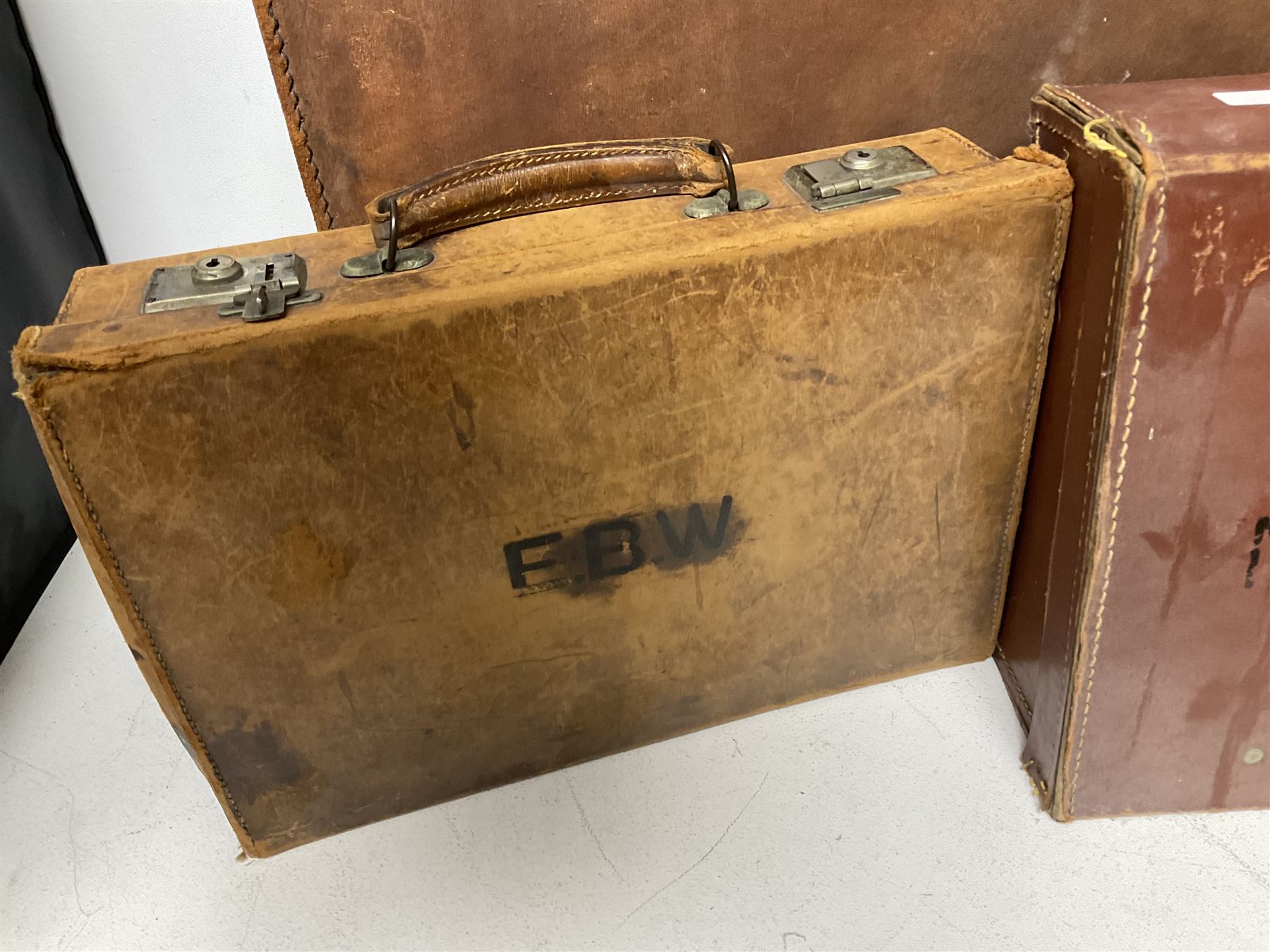 Three vintage leather suitcases - Image 3 of 6