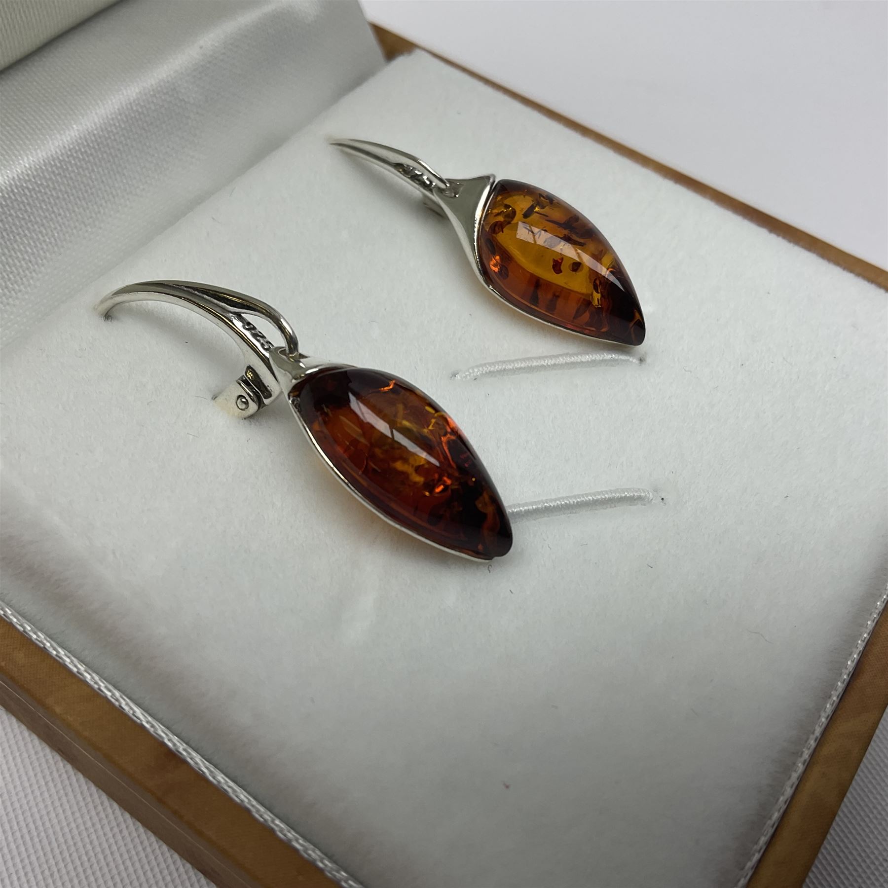 Silver Baltic amber pendant earrings - Image 2 of 3