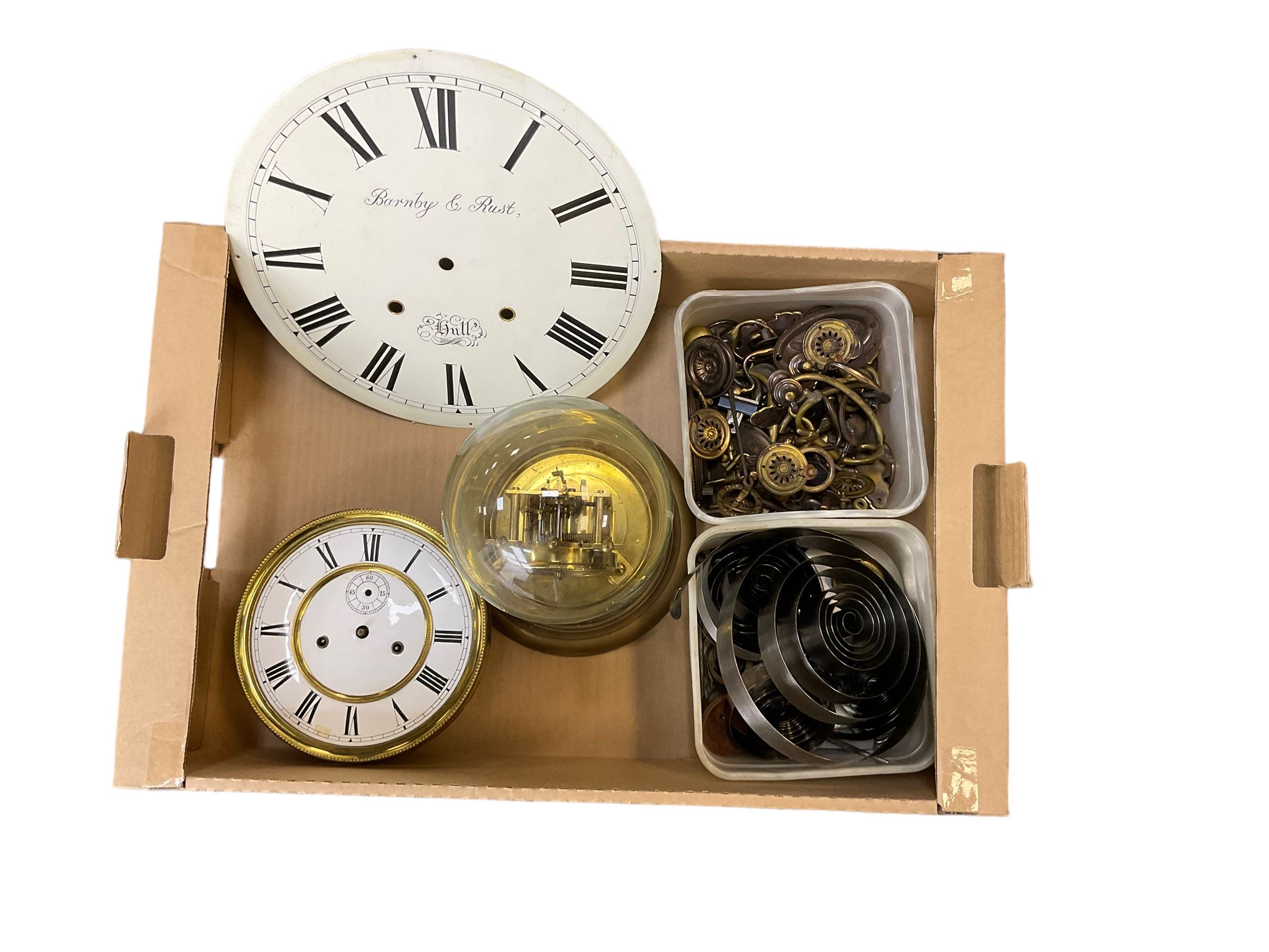 Assortment of clock parts including a two train Vienna regulator movement