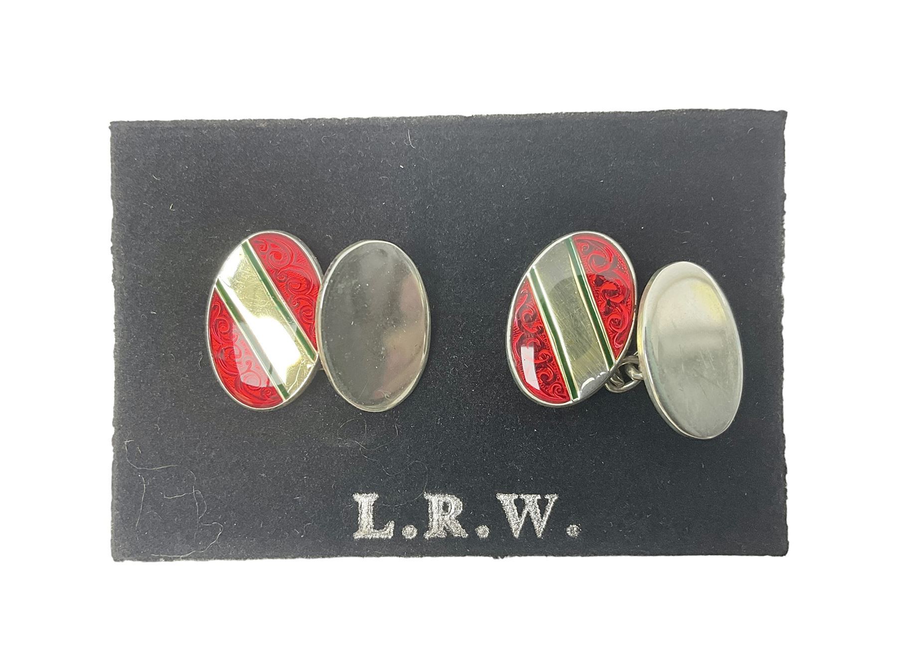 Pair of silver red enamel cufflinks
