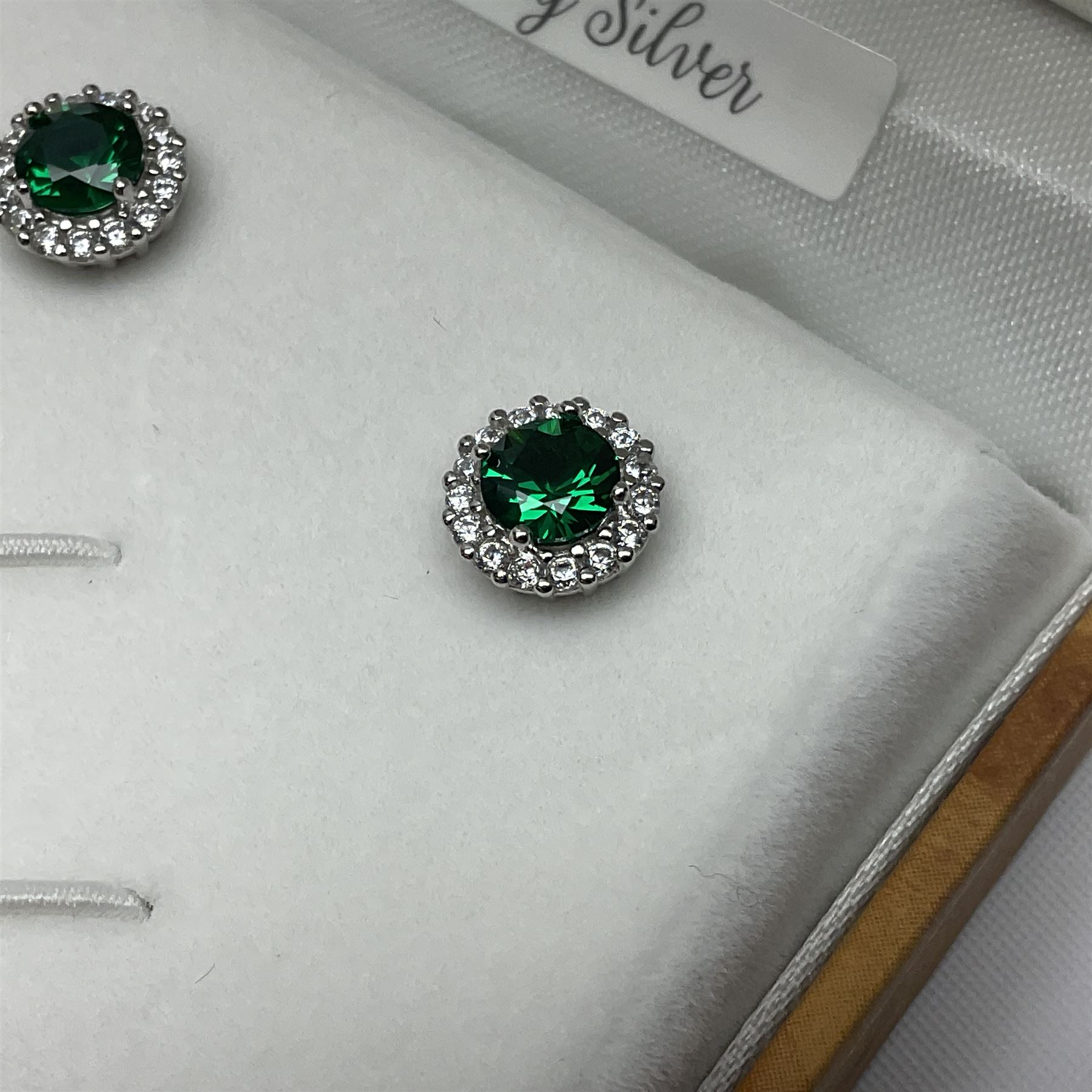 Pair of green stone and cubic zirconia cluster stud earrings - Image 3 of 4