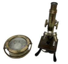 Early 20th century lacquered brass microscope stamped 'VOIGTLAENDER BRAUNSCHWEIG no 798' and Sestrel