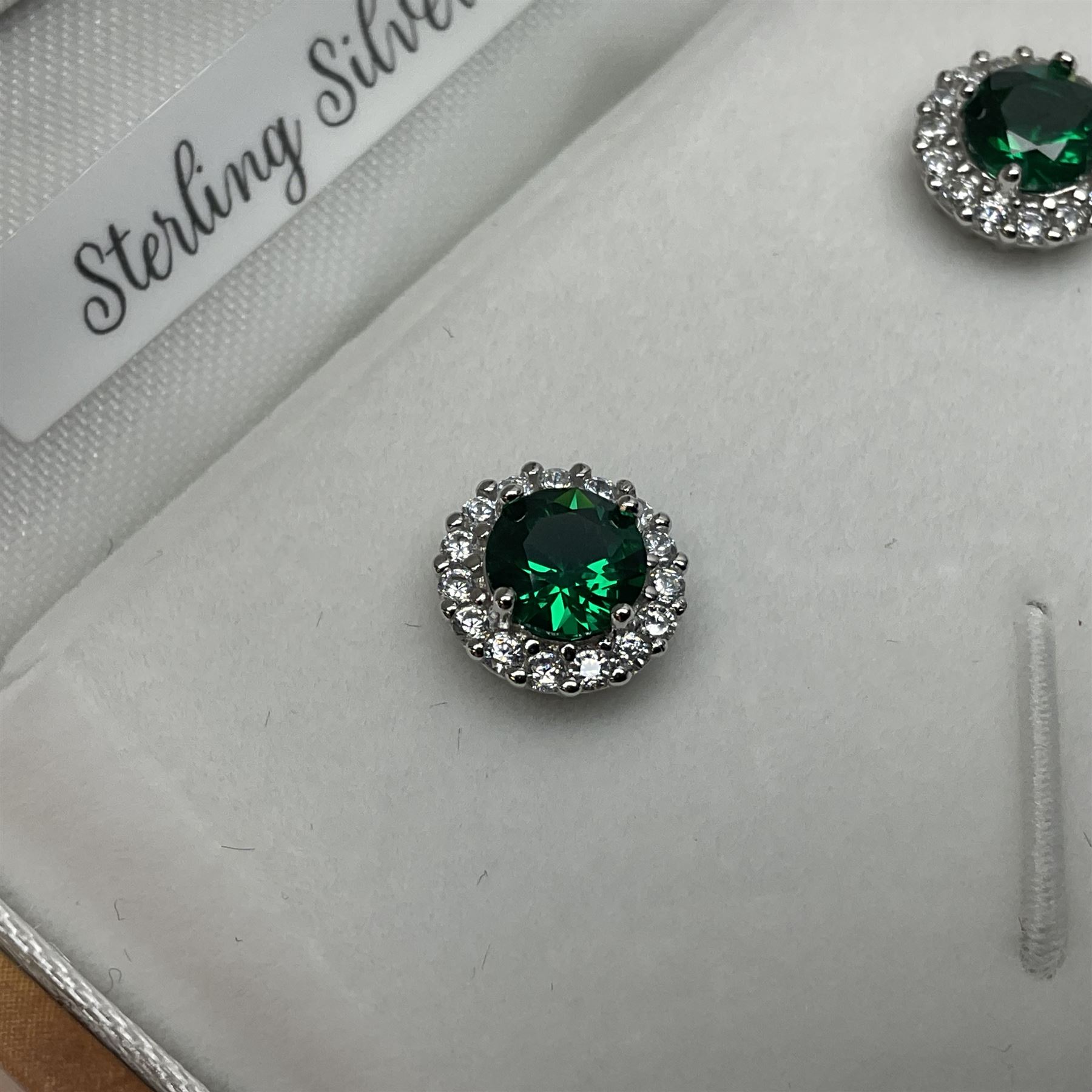 Pair of green stone and cubic zirconia cluster stud earrings - Image 2 of 4