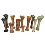 Collection of carnival glass trumpet vases and similar