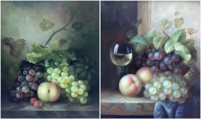 E Hollis (19th/20th Century): Still Life of Fruit and Wine