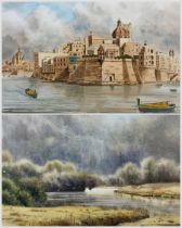 Arthur Craven (British 1934-2013): 'Senglea Point in the Grand Harbour - Malta' and 'A River Landsca