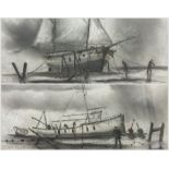 Joseph Hamilton (British 20th Century): Mooring Ships