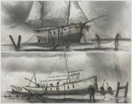 Joseph Hamilton (British 20th Century): Mooring Ships