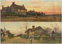 E Cooper (British 19th/20th Century): Goose Girl and a Village Walk at Sunset