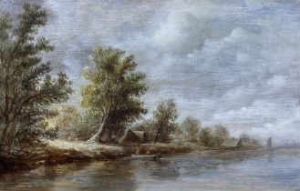 Dutch School (19th century): Fishing from a Rowing Boat on a Canal