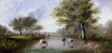 English School (Late 19th century): Cattle Watering