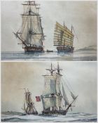 J Terry Culpan (British 20th century): 'Searching for Pirates' and 'Frigate Heaving to Meet Supply S