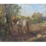 Circle of Arthur Spooner (British 1873-1962): Figure with Horse in Field