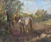 Circle of Arthur Spooner (British 1873-1962): Figure with Horse in Field