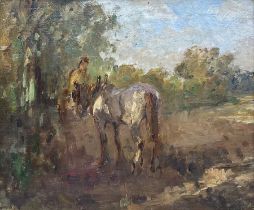 Circle of Arthur Spooner (British 1873-1962): Figure with Horse in Field