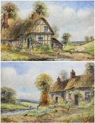 Ernest T Potter (British early 20th century): Thatched Cottages