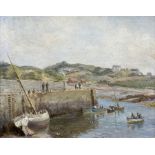 English School (Early 20th century): Fishing Boats by the Quayside