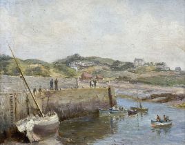 English School (Early 20th century): Fishing Boats by the Quayside