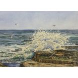 Toni Mole (British 20th Century): Waves Against the Rocks