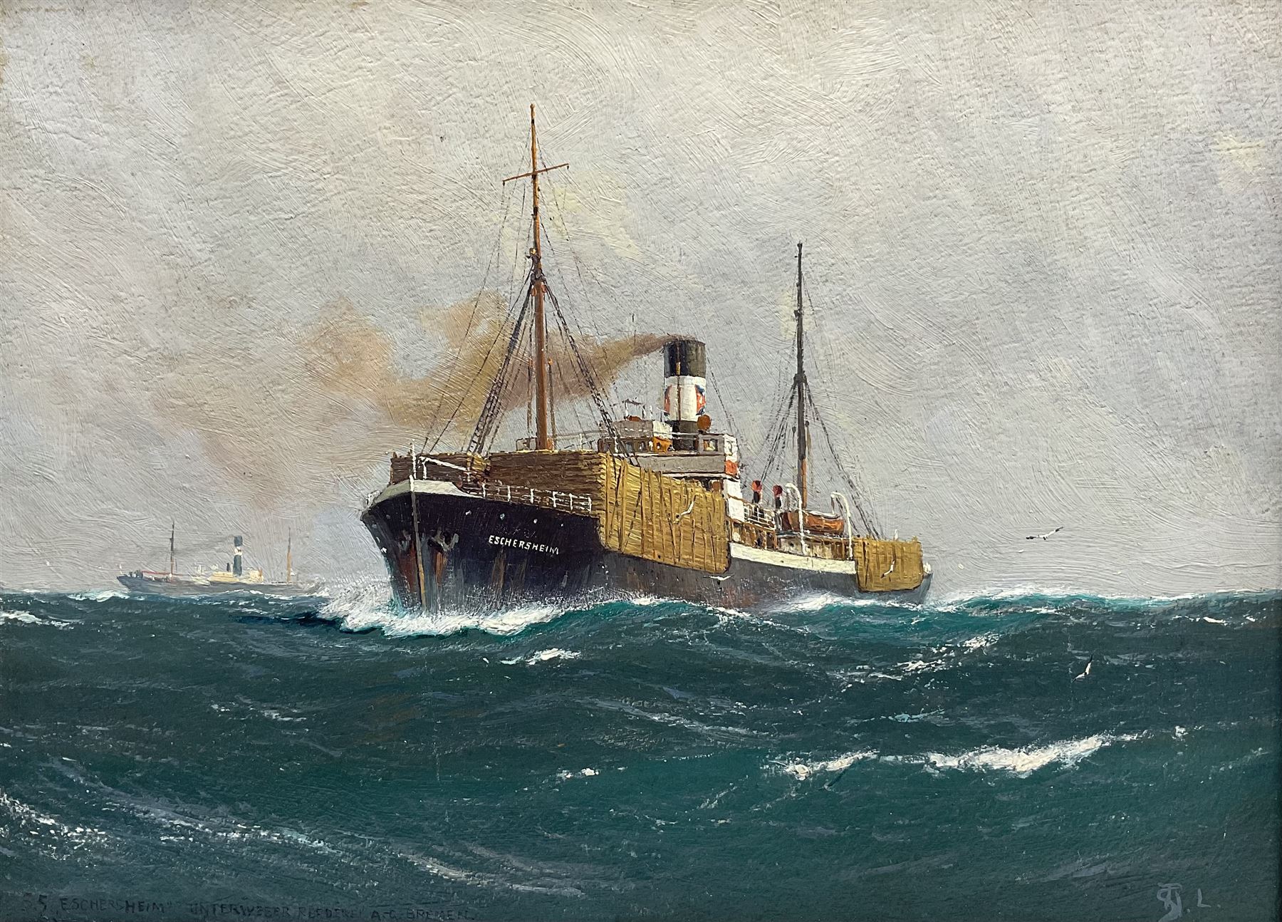 German School (Mid 20th century): Ships Portrait 'SS Eschersheim' Unterweser Reederei A-G Bremen - c