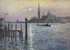 Ian Layton (British 1953-): 'Moonlight over the Lagoon - Venice'