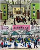Follower of L S Lowry (Northern British 1887-1976): Busy Street Scenes