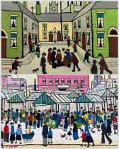 Follower of L S Lowry (Northern British 1887-1976): Busy Street Scenes