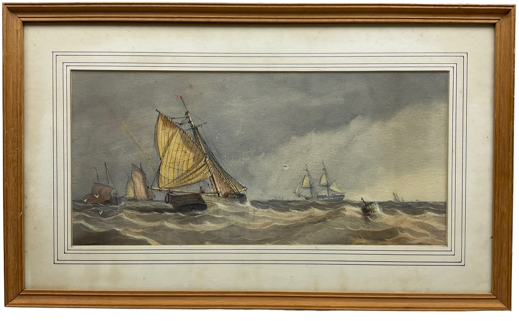 George Chambers Jnr. (British 1829-1878): Yarmouth Boat and other Shipping at Sea - Image 3 of 5