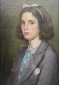English School (Early 20th century): Young Girl with a Bow