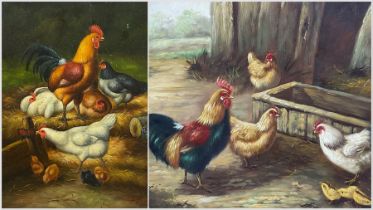 English School (Early 20th Century): Chickens Feeding