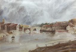 Thomas Gerten (19th century): River scene with Buildings