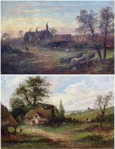 English School (Late 19th century): Country Cottages