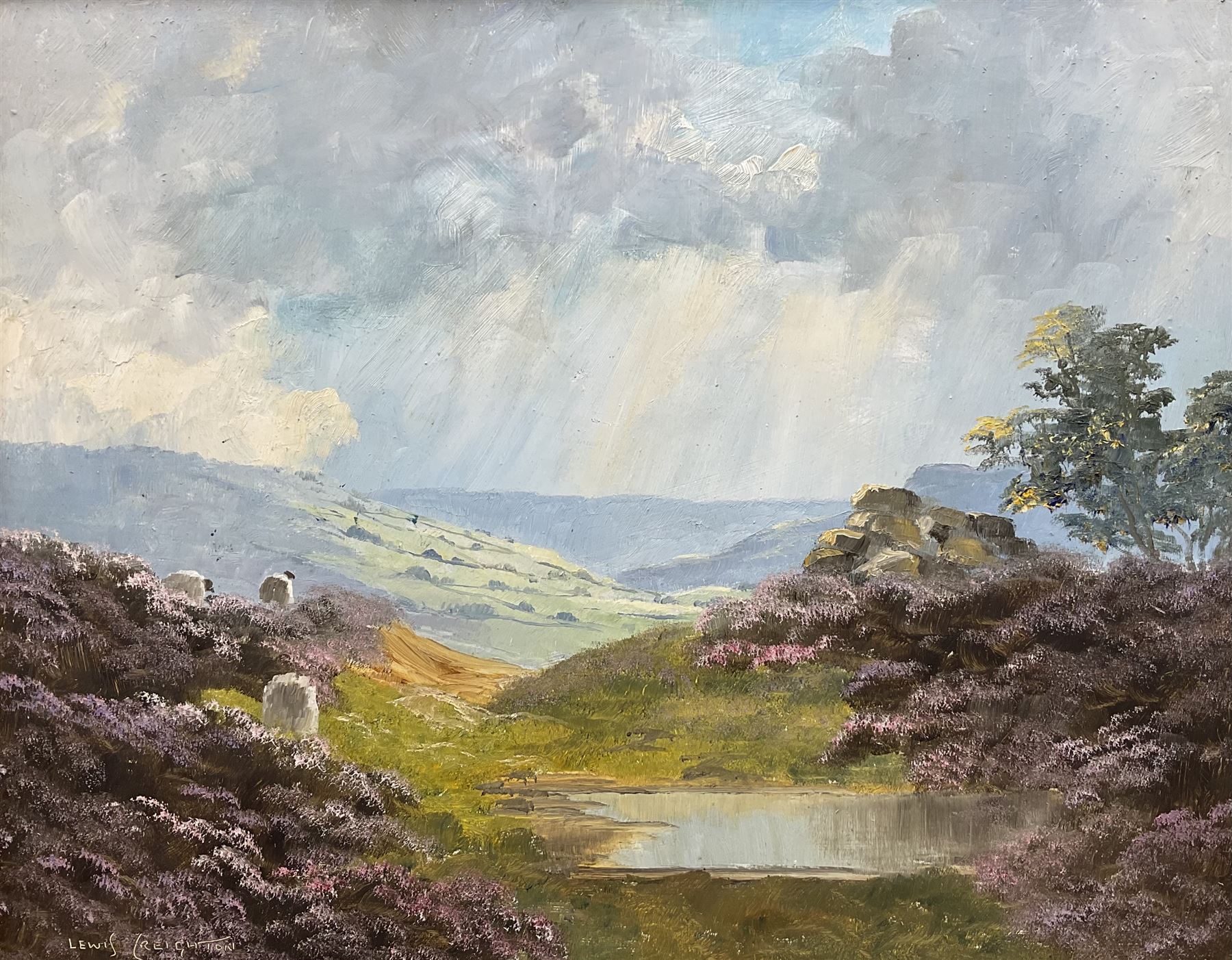 Lewis Creighton (British 1918-1996): Sunlight Through the Clouds - Moorland Landscape