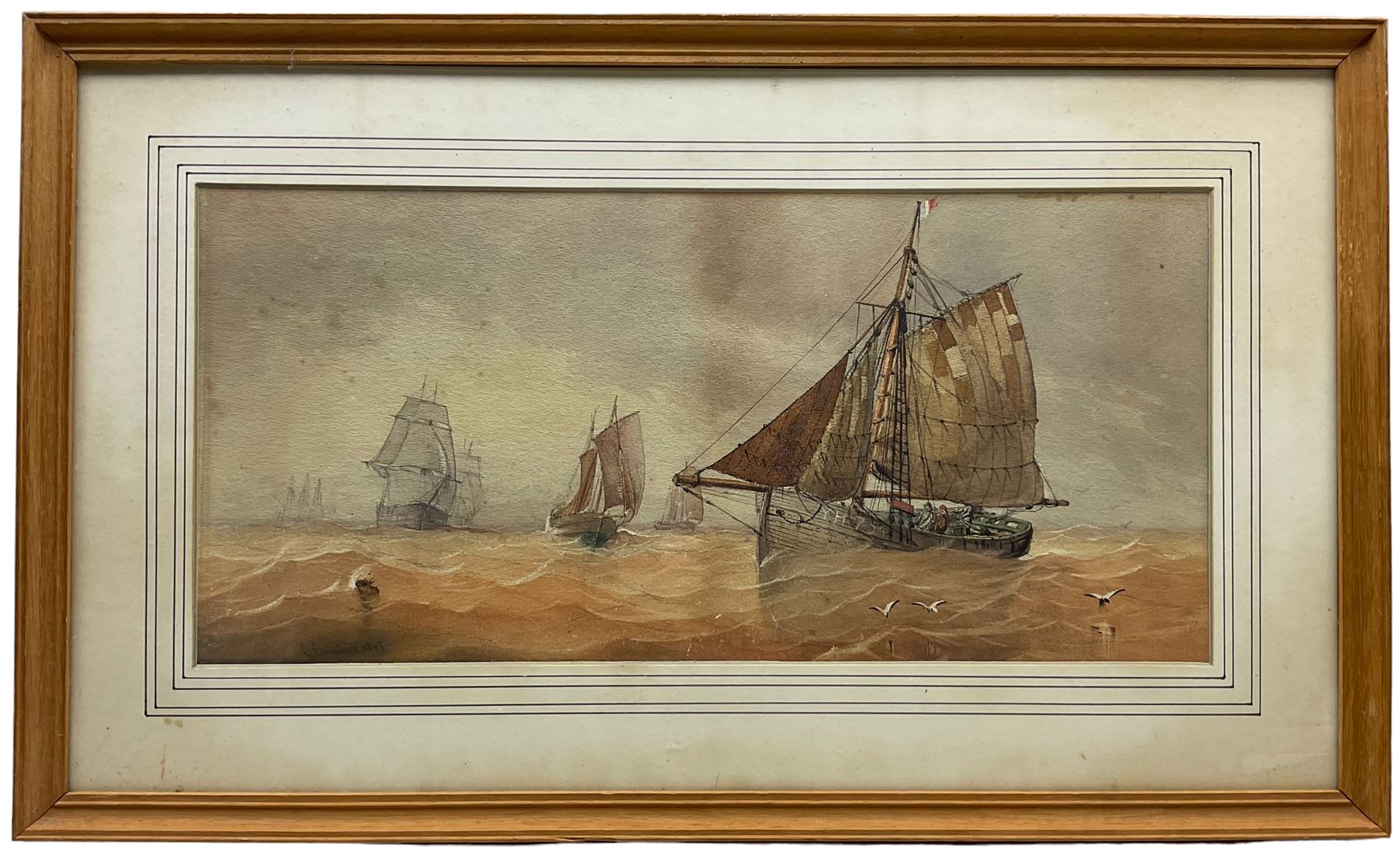 George Chambers Jnr. (British 1829-1878): Yarmouth Boat and other Shipping at Sea - Image 2 of 5