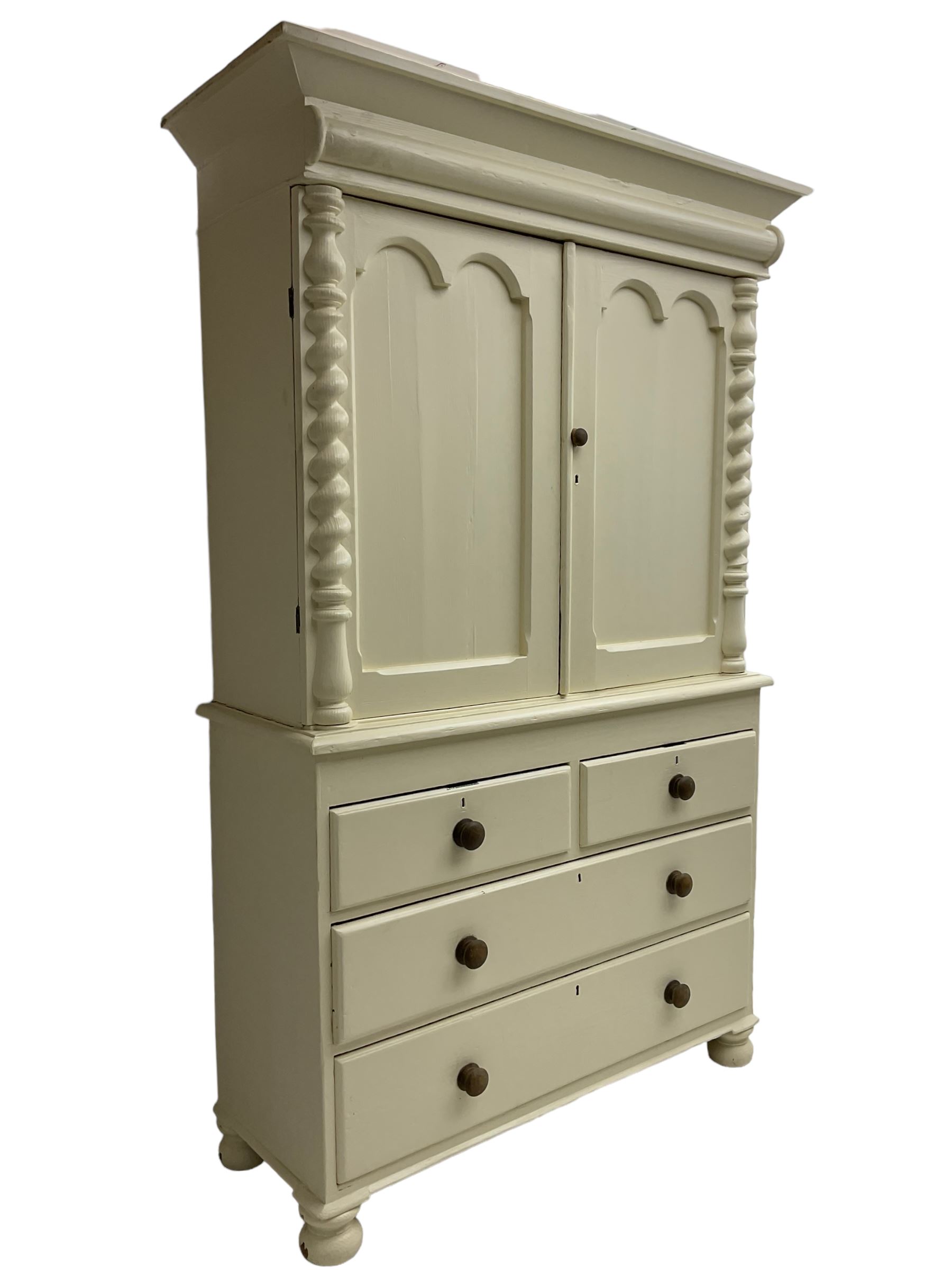 Victorian cream painted pine cupboard-on-chest or housekeeper's cupboard - Image 2 of 7
