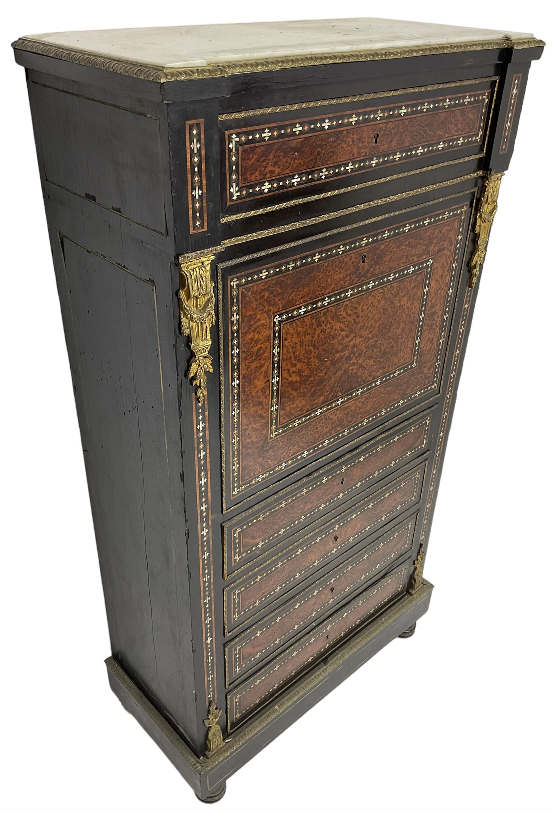 Late 19th century French ebonised and amboyna secrétaire à abattant - Image 6 of 8
