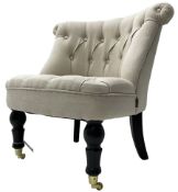 Eichholtz Furniture - bedroom chair with curved back upholstered in buttoned cream fabric