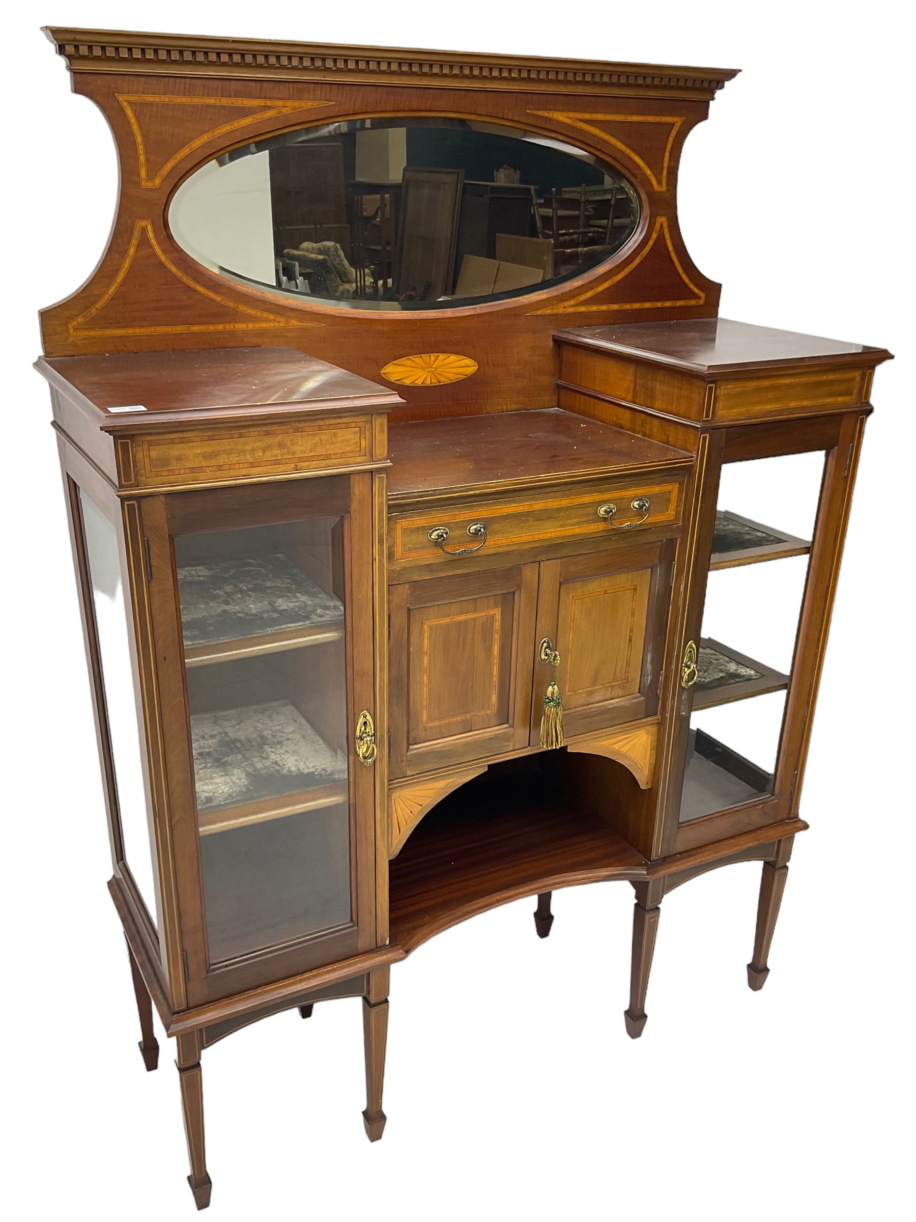Edwardian inlaid mahogany break-front mirror back side cabinet - Image 4 of 7