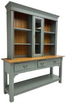 20th century blue-grey painted pine kitchen dresser