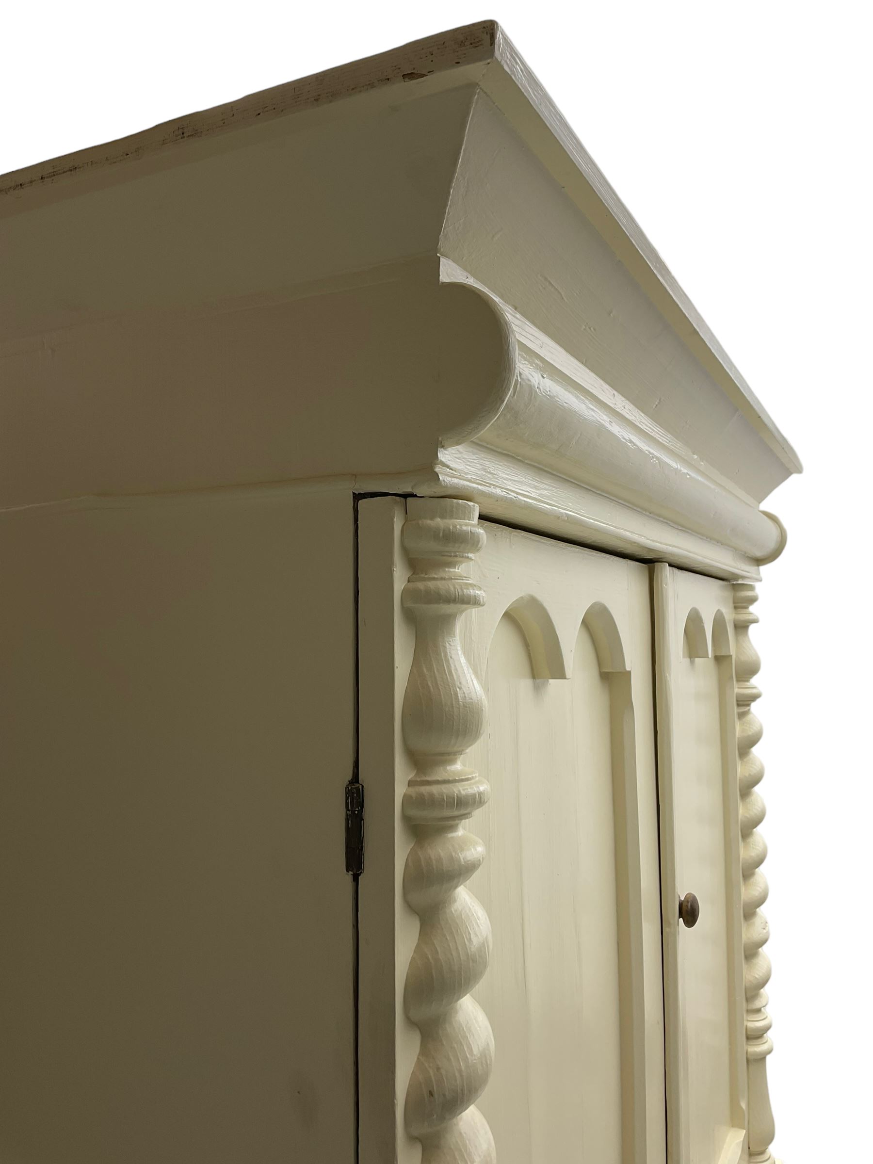 Victorian cream painted pine cupboard-on-chest or housekeeper's cupboard - Image 7 of 7