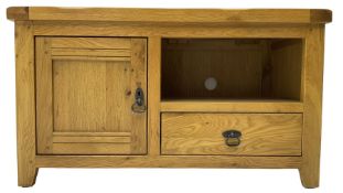 Light oak television stand with cupboard and drawer