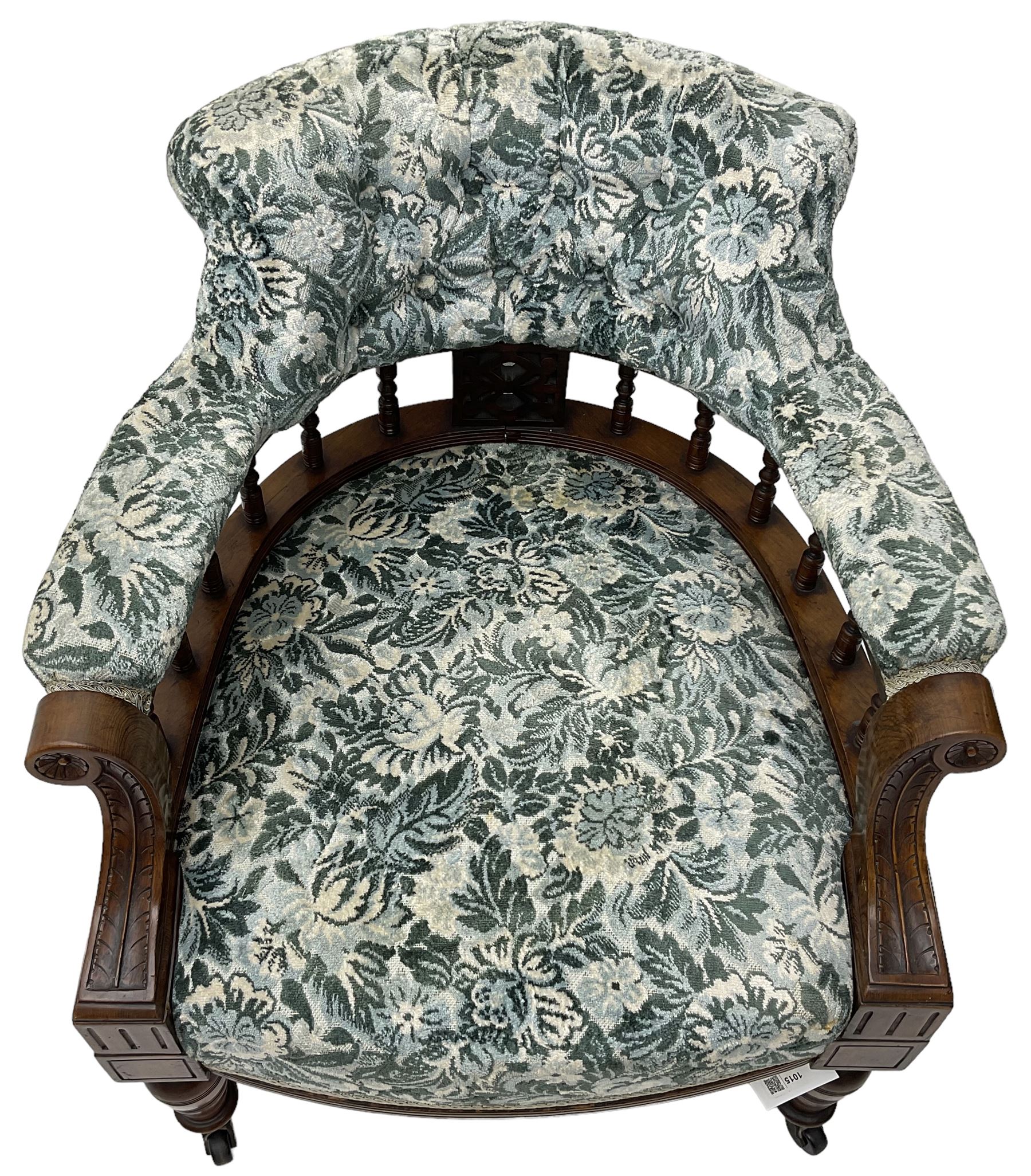 Victorian walnut framed tub-shaped armchair - Image 6 of 7