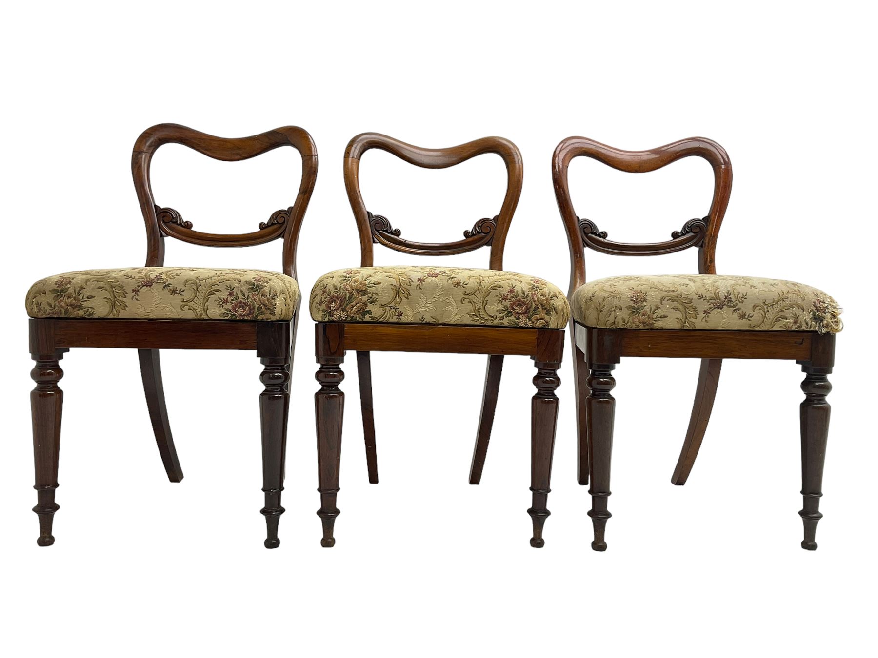 Set of six Victorian rosewood shaped balloon back dining chairs - Image 5 of 13