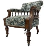 Victorian walnut framed tub-shaped armchair