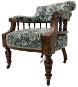 Victorian walnut framed tub-shaped armchair