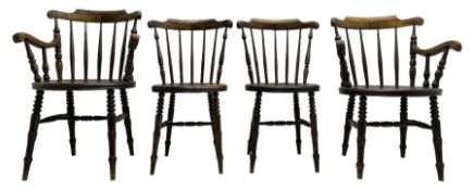 IBEX - set of four (2+2) early 20th century stained beech dining chairs