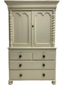 Victorian cream painted pine cupboard-on-chest or housekeeper's cupboard