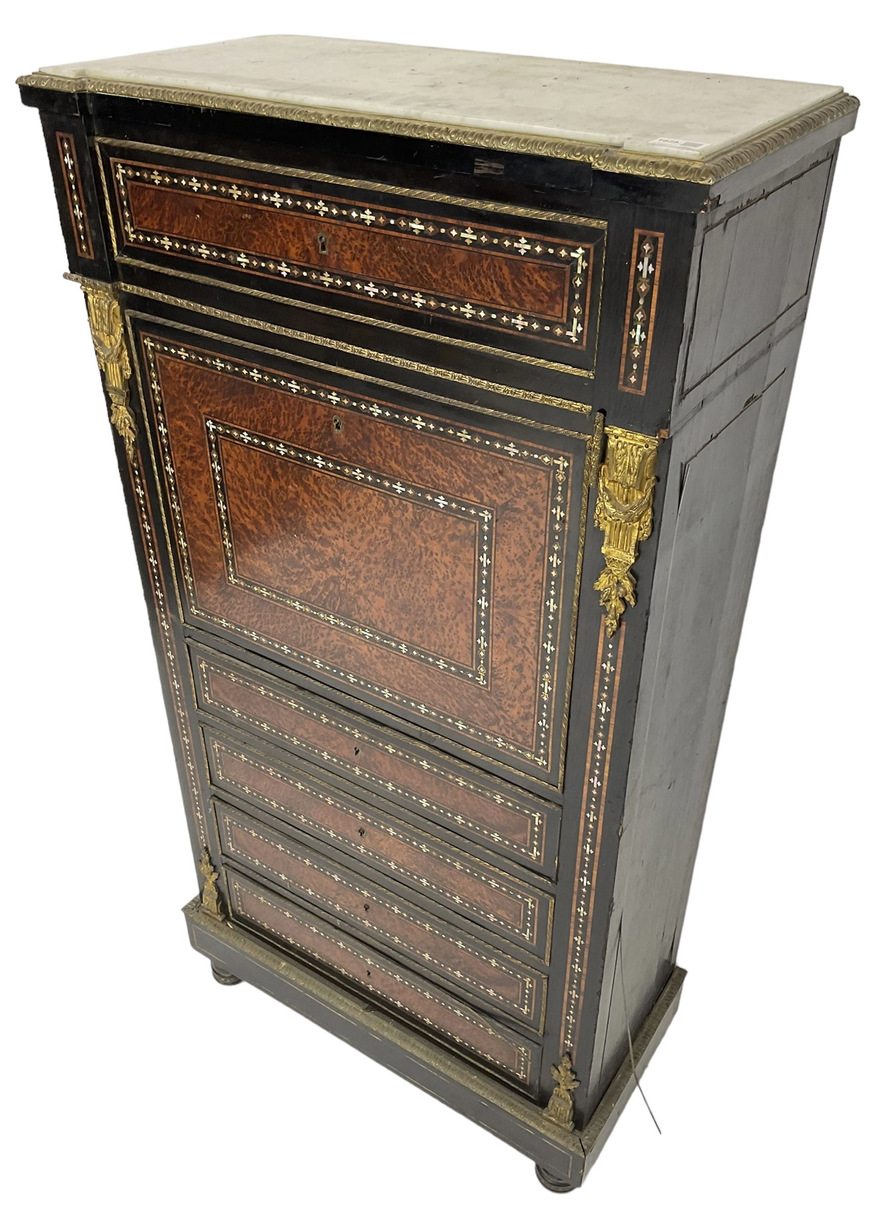 Late 19th century French ebonised and amboyna secrétaire à abattant - Image 4 of 8